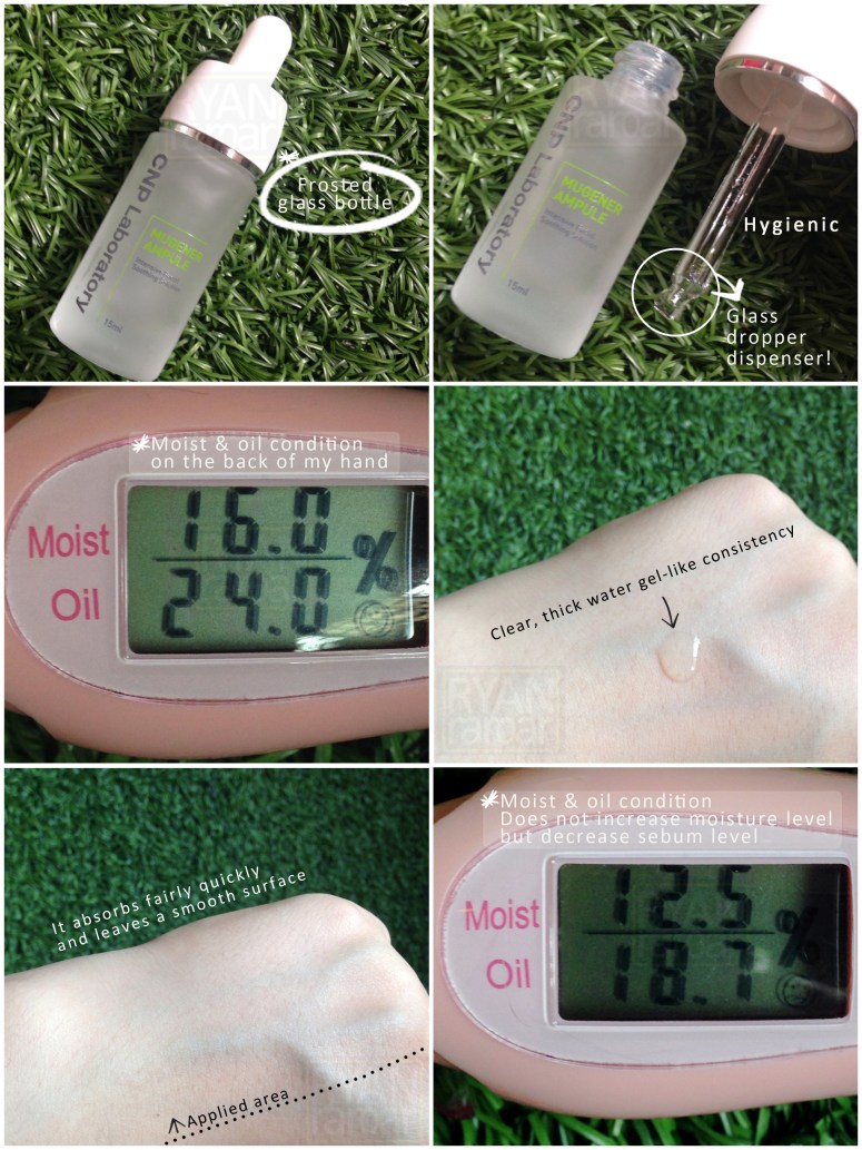 (I applied a drop of the Mugener Ampule on the back of my hand to see how fast it absorbs and if it gives an oily sheen)