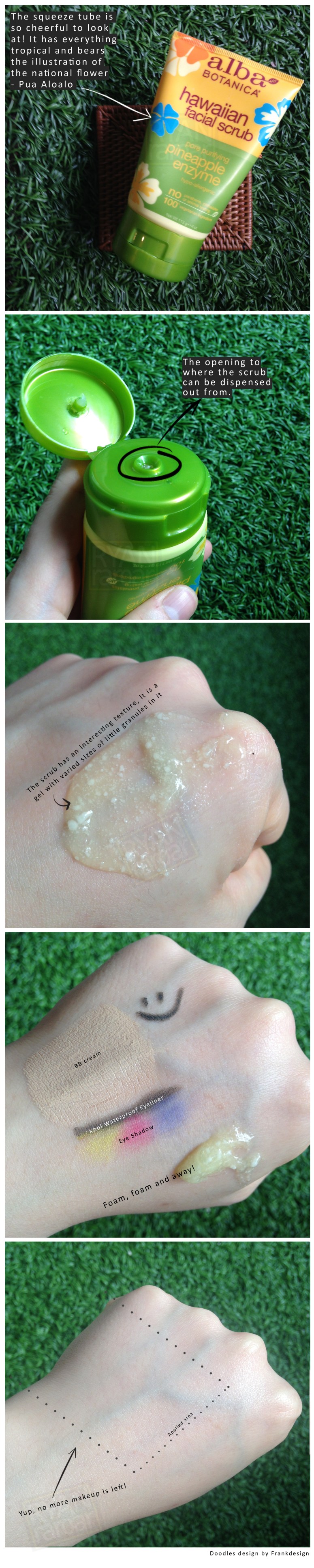 (I tested the Alba Botanica Hawaiian Facial Scrub on the back of my hand to see how it performs)