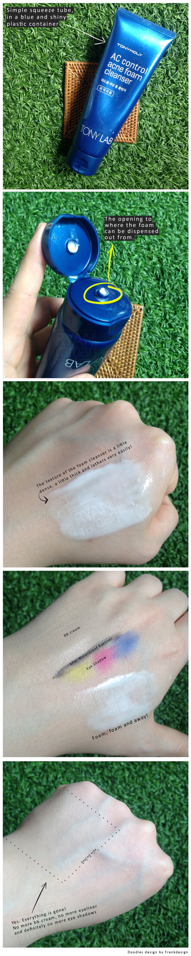 (I tried the Tonymoly Tony Lab AC Control Acne Foam Cleanser on the back of my hand to see how it performs)