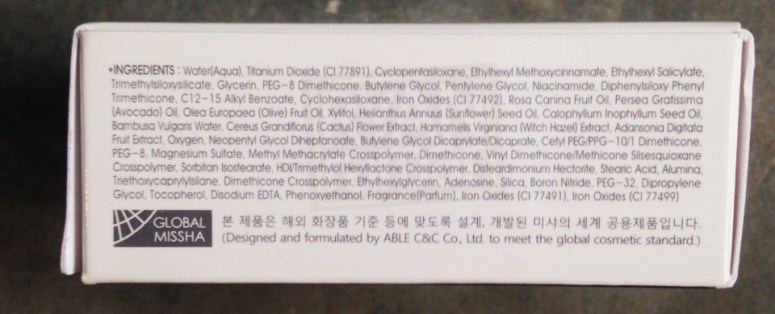 (Ingredients recipe of the Missha M Magic Cushion; click to enlarge)