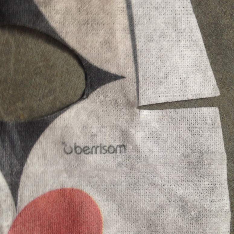 (Every piece of Berrisom character sheet masks has the brand logo printed on it. Very neat!)