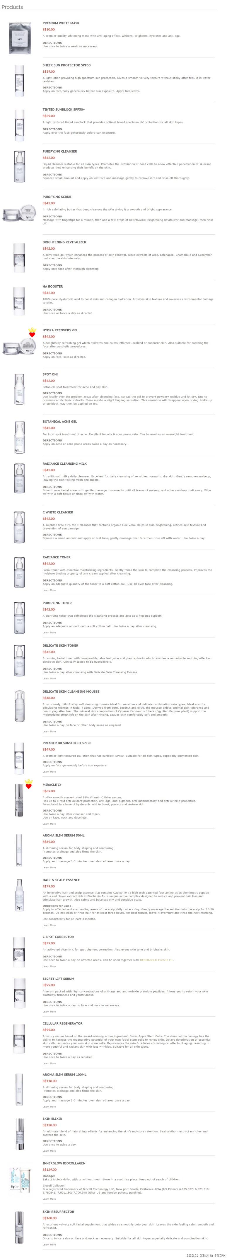 (These are the products the brand started our with. Their all-time bestsellers has the little yellow crown next to it) Credit: Dermagold website