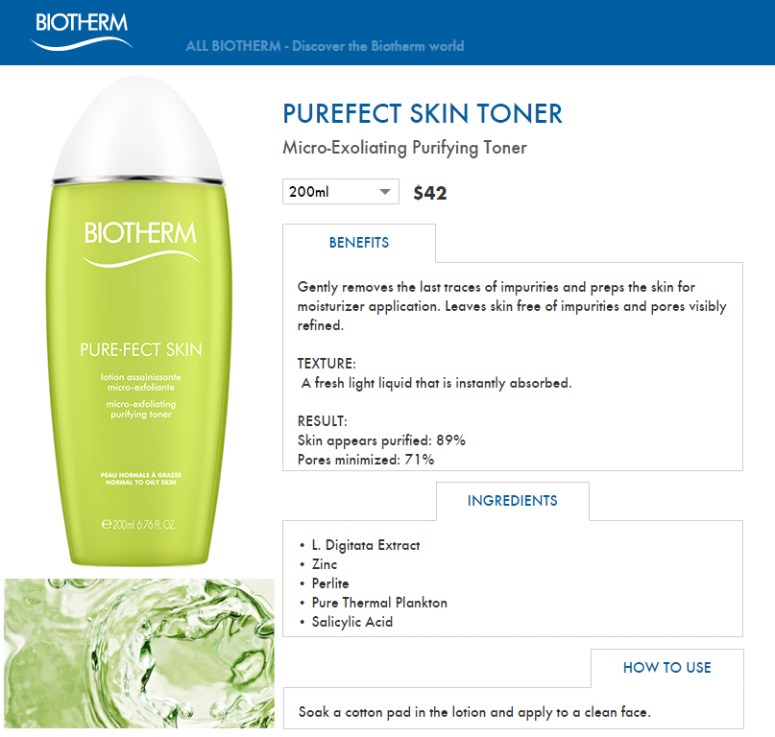 Biotherm Pure-Fect Skin Micro-exfoliating Purifying Toner (Info)