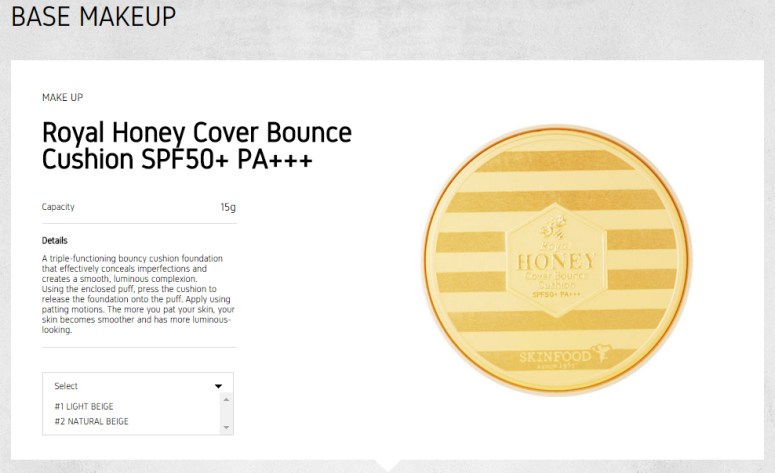 Skinfood Royal Honey Cover Bounce Cushion SPF50+ PA+++ (Info - eng)