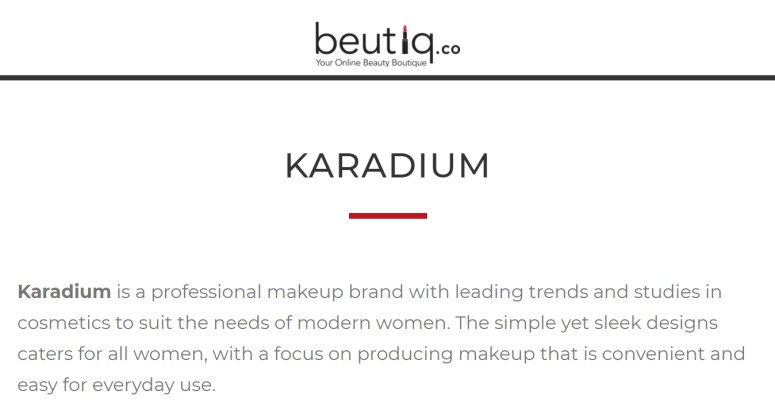 Karadium brand info (Beutiq.Co)